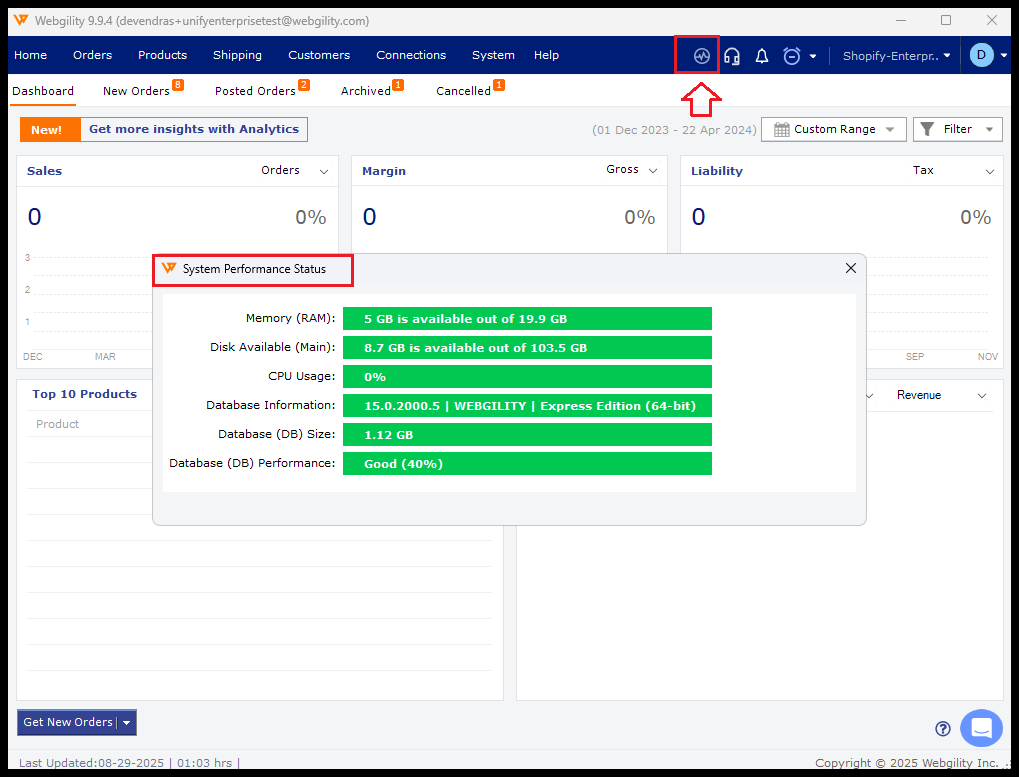 How to check system performance status in Webgility Desktop with the ...