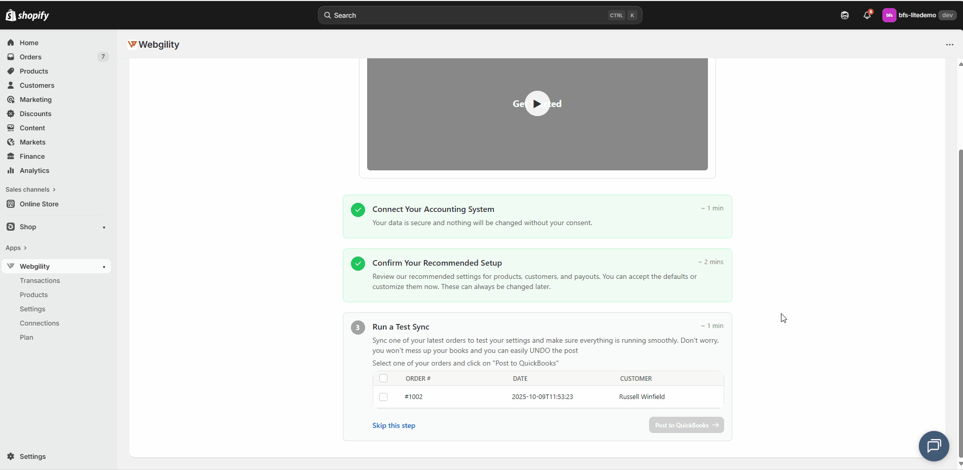 Webgility Lite: QuickBooks sync Quick Start Guide